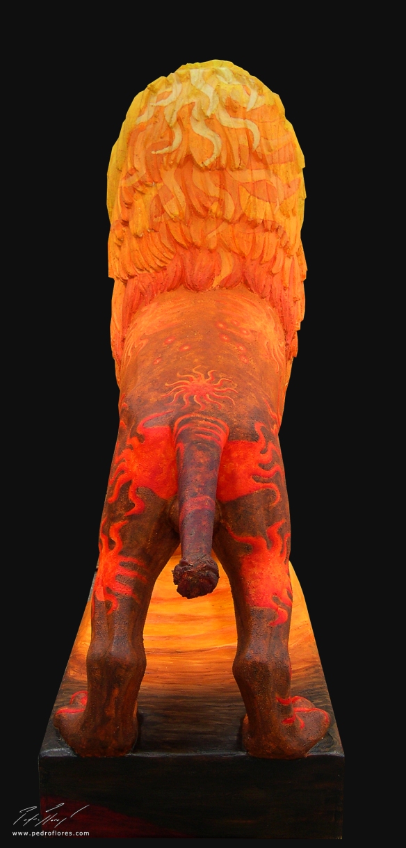 El león como símbolo pintado. Vista posterior.